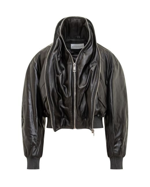 Givenchy Black Leather Bomber Jacket