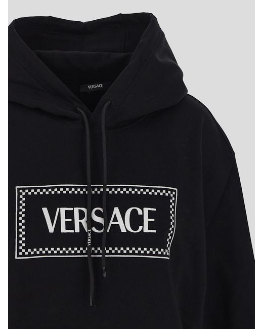 Versace Black Embroidered Logo Hooded Sweatshirt