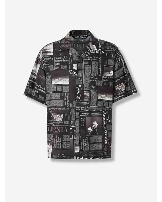 Palm Angels Black T-shirt With Newspaper Motif for men