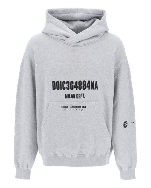 Dolce & Gabbana Gray Distressed Effect Hoodie for men