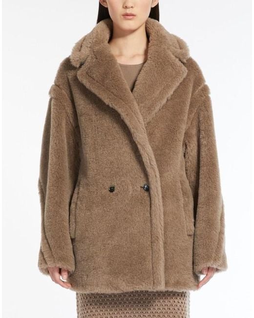 Max Mara Brown Espero Teddy Bear Icon Coat Short In Alpaca And Wool