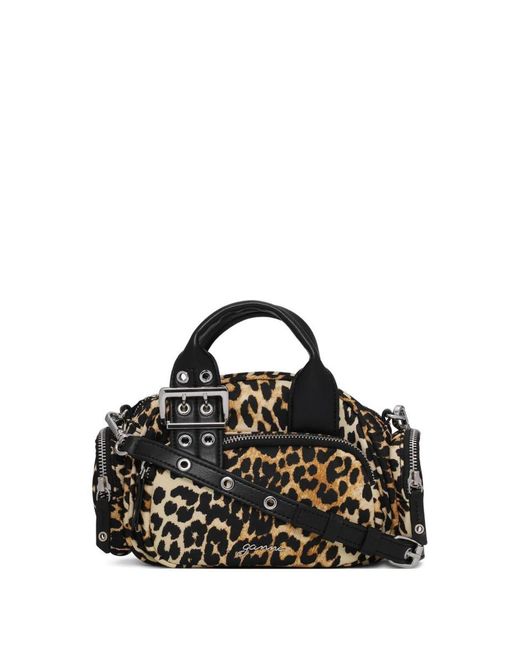Ganni Black Leopard-Print Tote Bag