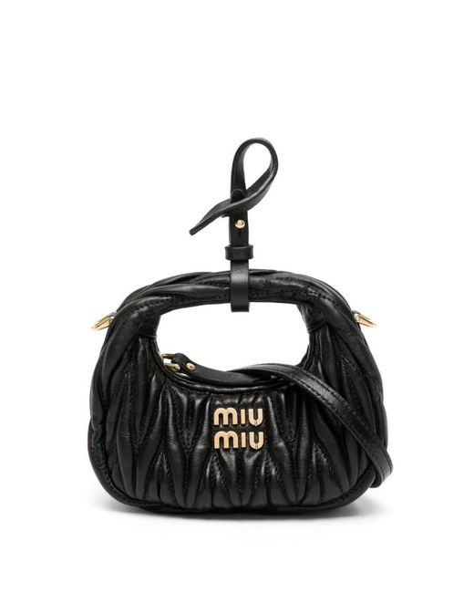 Miu Miu Black Wander Matelassé Nappa Leather Micro Hobo Bag
