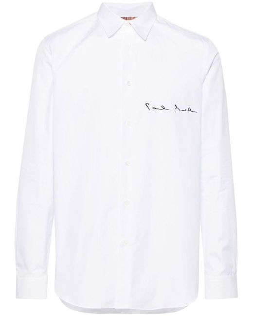 Paul Smith White Cotton Shirt With Embroidered Logo for men