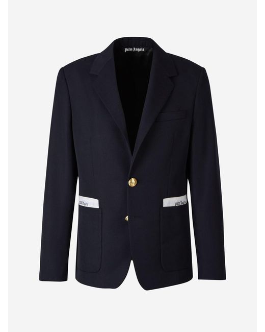 Palm Angels Blue Single Breasted Canvas Blazer. for men