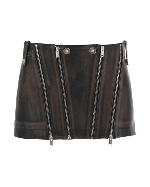 Dion Lee Black Leather Biker Micro Skirt