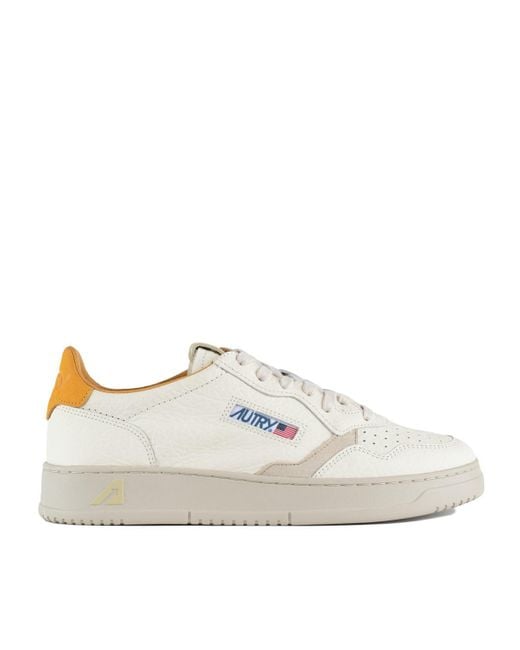 Autry White Medalist Low Apricot And Sand Leather Sneakers for men