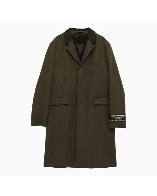 Acne Green Single-breasted Wool-blend Military Coat for men