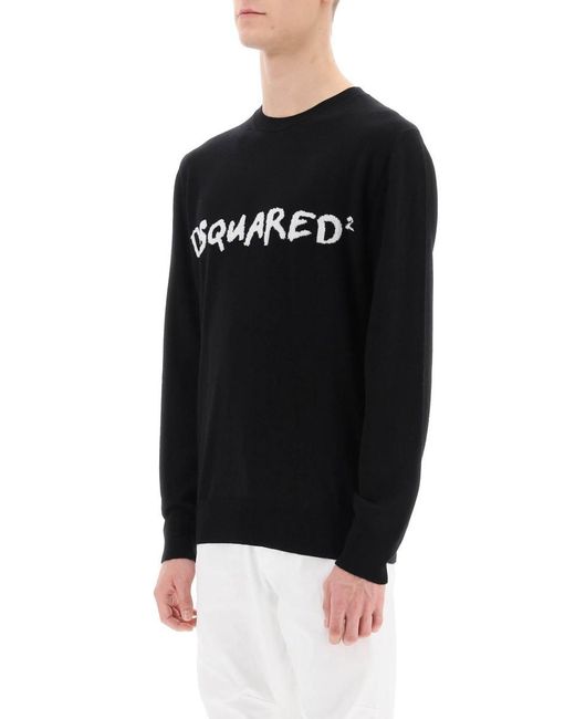 DSquared² Black Textured Logo Sweater for men