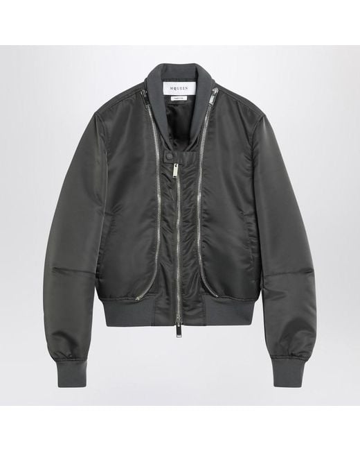 Alexander McQueen Gray Alexander Mc Queen Zipped Bomber Jacket