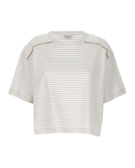 Brunello Cucinelli White Striped T-Shirt