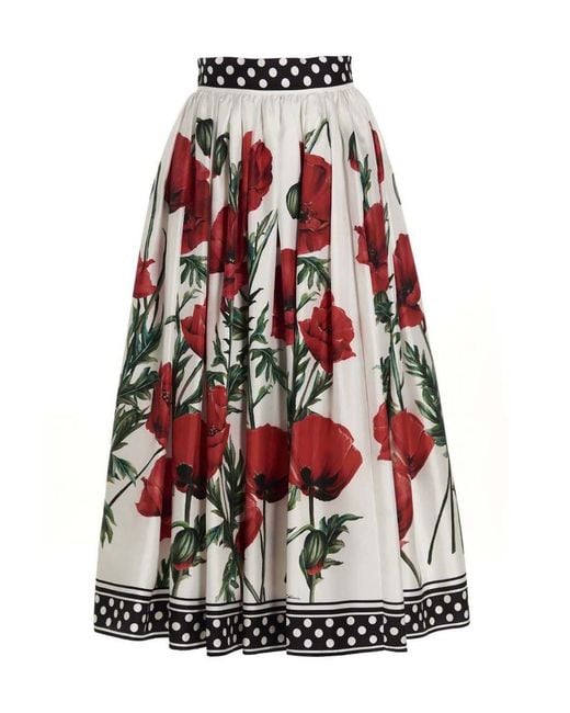 Dolce & Gabbana 'poppies' Longuette Skirt in White | Lyst