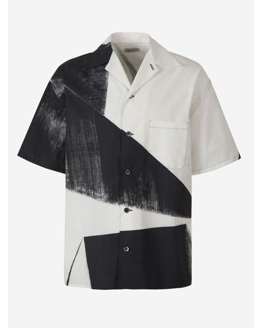 Alexander McQueen Black & White Brushstroke Hawaiian Shirt for men