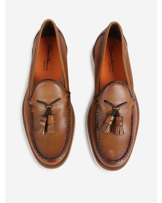 Santoni Brown Tulsi Tassel Loafers for men