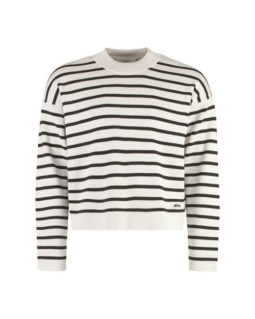 AMI Black Striped Crew-Neck Sweater for men