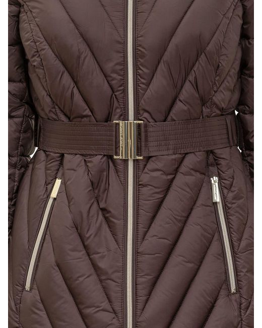 Michael Kors Brown Down Jacket With Belt And Fur Collar
