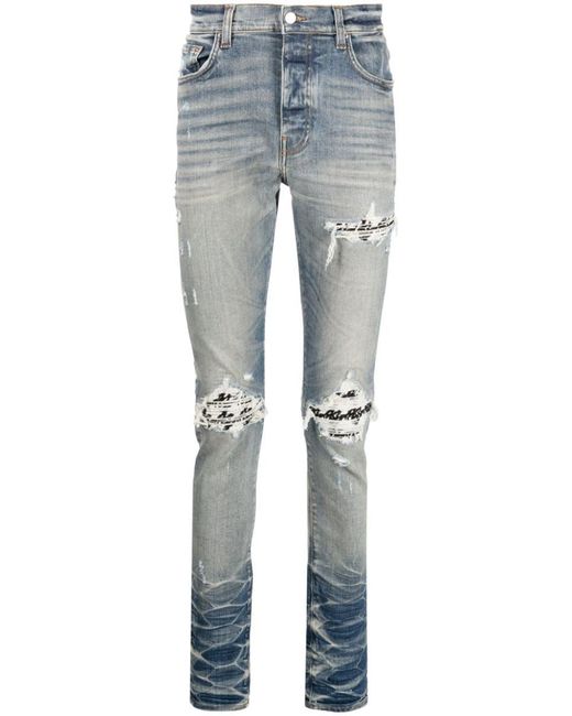 Amiri Blue Distressed Skinny Jeans - Men's - Elastane/cotton/elastomultiester for men
