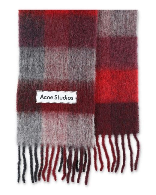 Acne Red Mohair Check Scarf for men