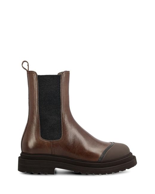 Brunello Cucinelli Brown Embellished Leather Chelsea Boots