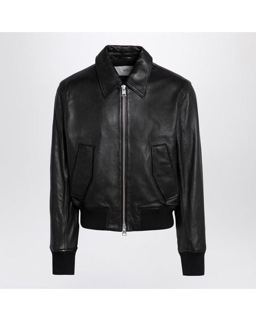 AMI Black Classic Vintage Lamb Leather Jacket for men