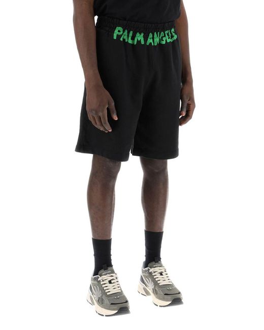 Palm Angels Green Sporty Bermuda Shorts With Logo for men