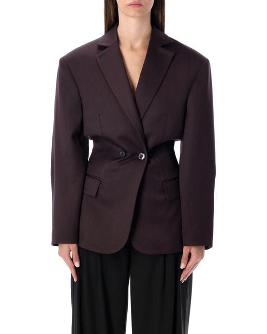 Magda Butrym Blue Burgundy Belted Double-breasted Blazer