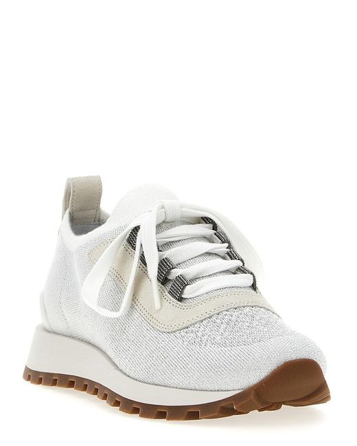 Brunello Cucinelli White Lurex Knit Sneakers