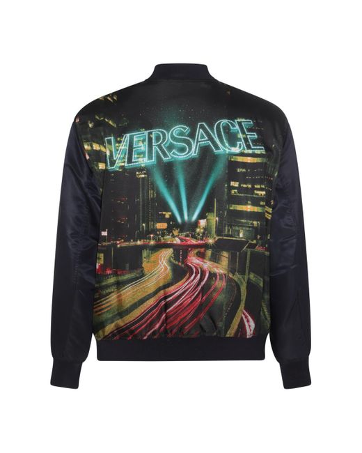Versace Black And Multicolour Printed Bomber Down Jacket for men