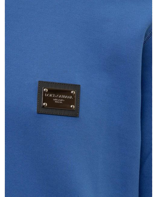 Dolce & Gabbana Blue Sweatshirt With Logo Plaque for men