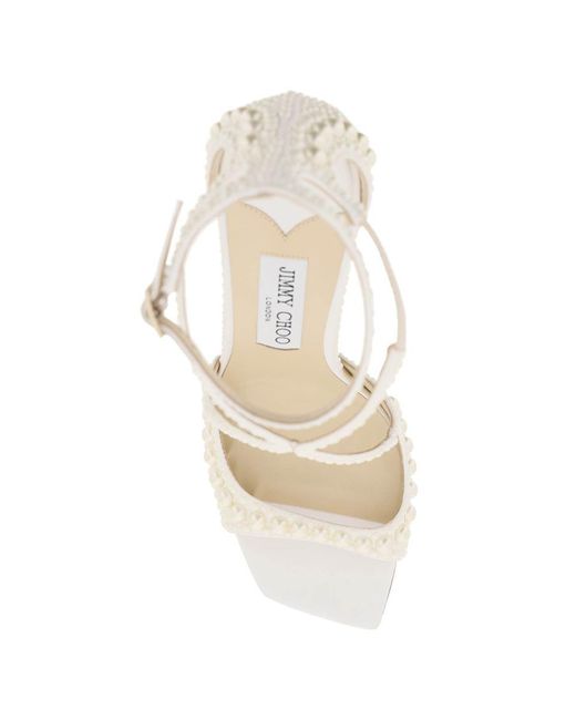 Jimmy Choo White Azia 95 Sandals With Pearls