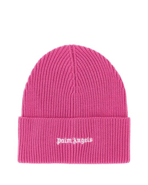 Palm Angels Pink Women Classic Logo Ribbed Beanie