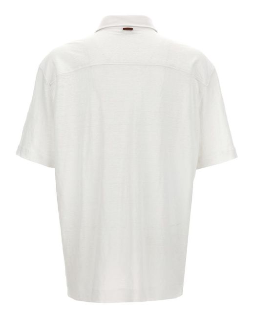 Zegna White Linen Polo Shirt for men