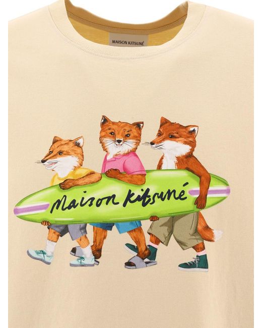 Maison Kitsuné Natural "Surfing Foxes" T-Shirt for men