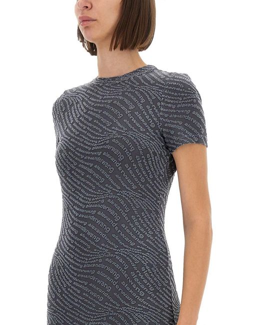 T By Alexander Wang Blue Textured Jacquard Mini Dress