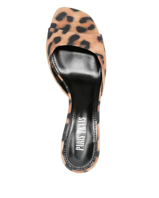 Paris Texas Brown Open-Toe Calfskin Sandals With Vibrant Leopard Print