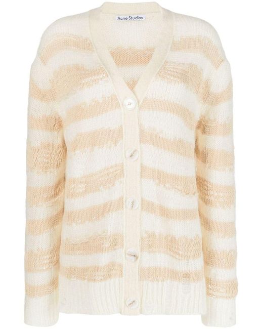 Acne Natural Distressed Striped Cardigan