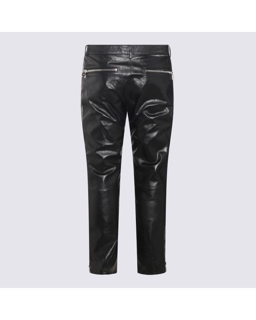 Alexander McQueen Gray Black Leather Trousers for men