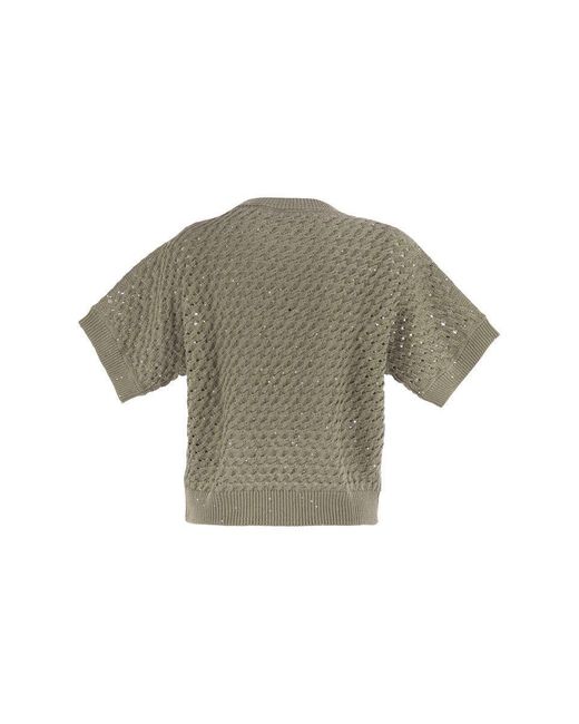 Peserico Gray Cotton Cordonnet Jumper With Sequins