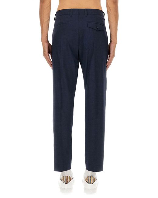 Paul Smith Blue Tailored Slim-Fit Wool Pants With Cropped Length for men