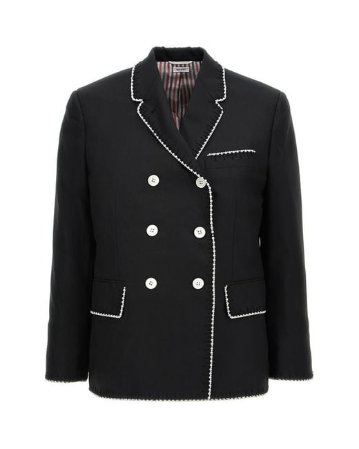 Thom Browne Black Contrast Trim Double Breasted Sport Coat