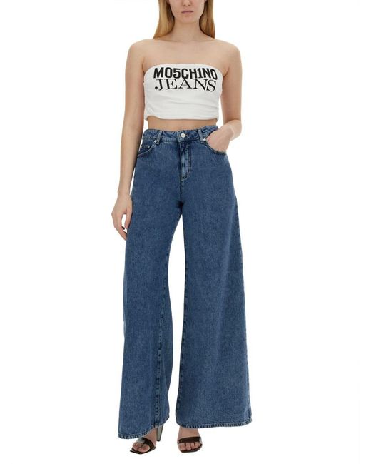 Moschino Jeans Blue Tops With Logo