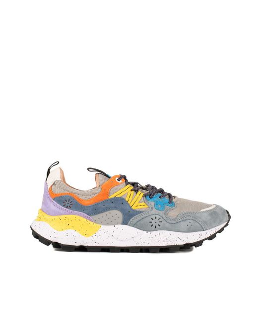 Flower Mountain Blue Yamano 3 Sneakers In Suede And Technical Fabric Multicolor for men