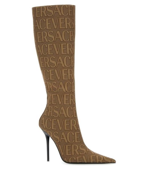 Versace Brown Allover Canvas & Leather Knee-high Boot