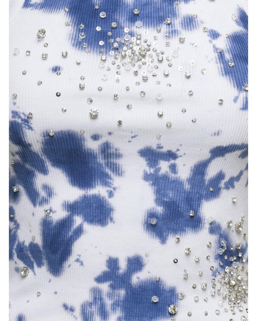 DES_PHEMMES Blue White Tank Top With Sequins And Tie Die In Cotton Woman
