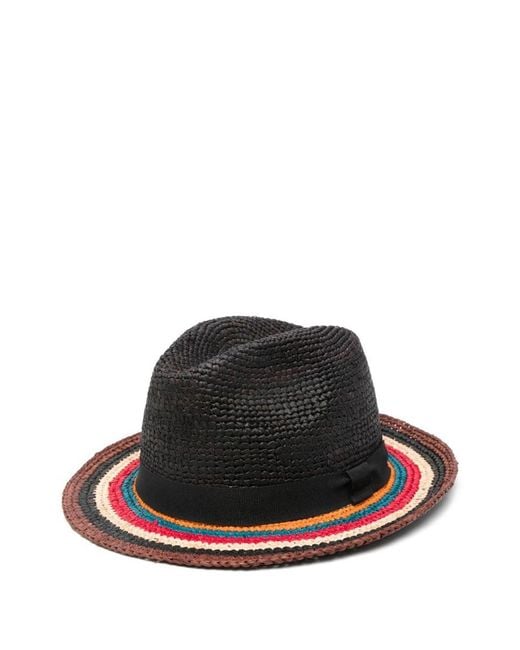 Paul Smith Black Signature Stripe Straw Hat for men