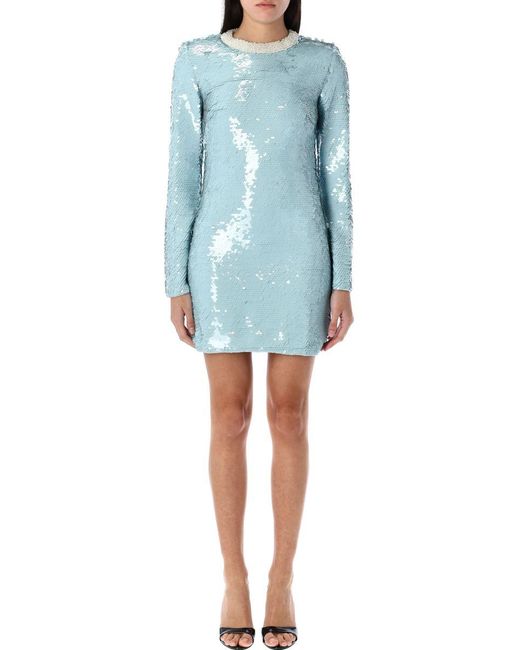 Self-Portrait Women's Blue Pearl Embellished Sequin Mini Dress