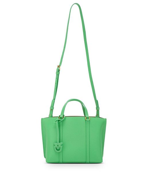 Pinko Green Carrie Small Leather Bag With Logo Plaque