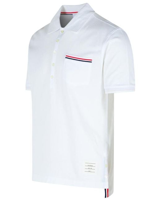 Thom Browne White Cotton Polo Shirt With Tricolor Detailing for men