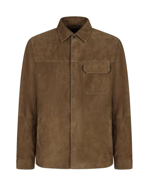 Herno Brown Leather Overshirt for men