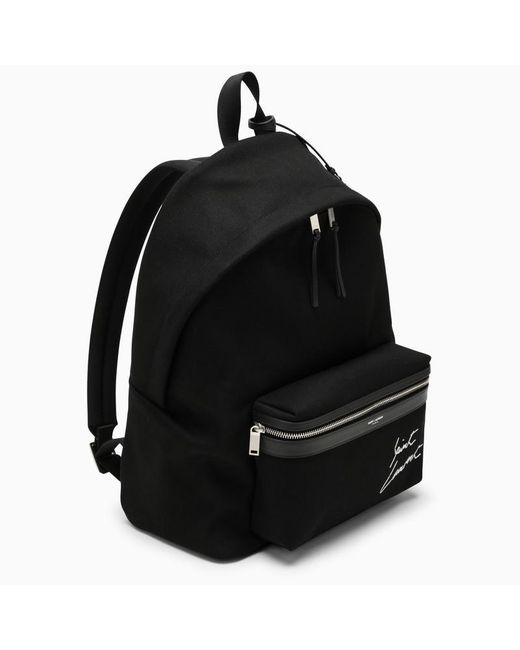 Saint Laurent Black City Backpack With Embroidery And Trim for men